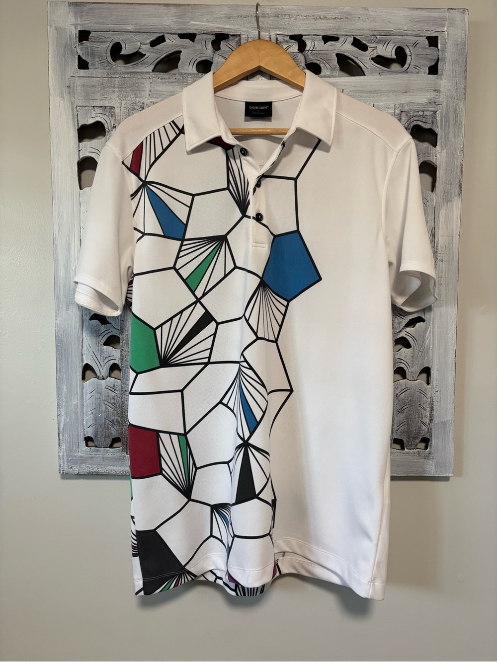 NEW Galvin Green Ventil8 Maverick Geometric Print Retro Performance Polo Shirt